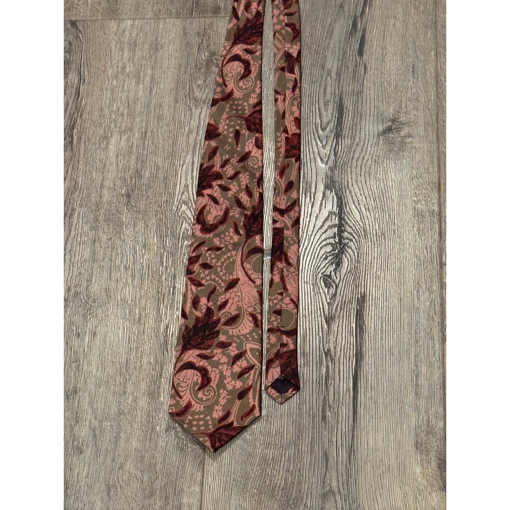 Mens Vintage Adolfo Tie Colorful‎ Floral Pattern Printed Silk Necktie Burgandy